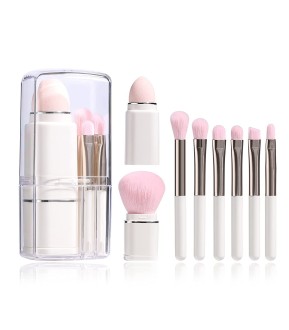 Retractable 8pcs Travel Makeup Brush Set Foundation Powder Concealer Eye shadows Blush Makeup Brushes With Case